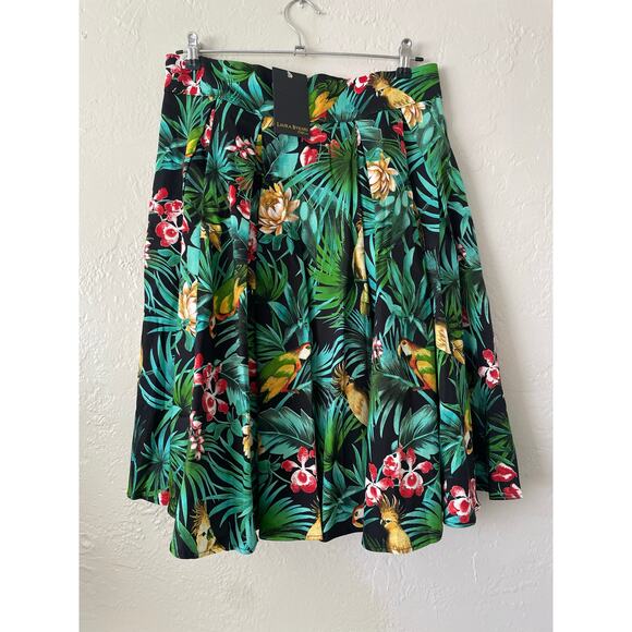 NWT Laura Byrnes Pinup Girl Little Jun Skirt Parrot Print in Hawaii Tropical XL - Picture 2 of 8